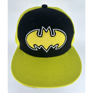 Six Flags Batman Baseball Embroidered Cap Snap Back Adult Yellow Black Flat Lid